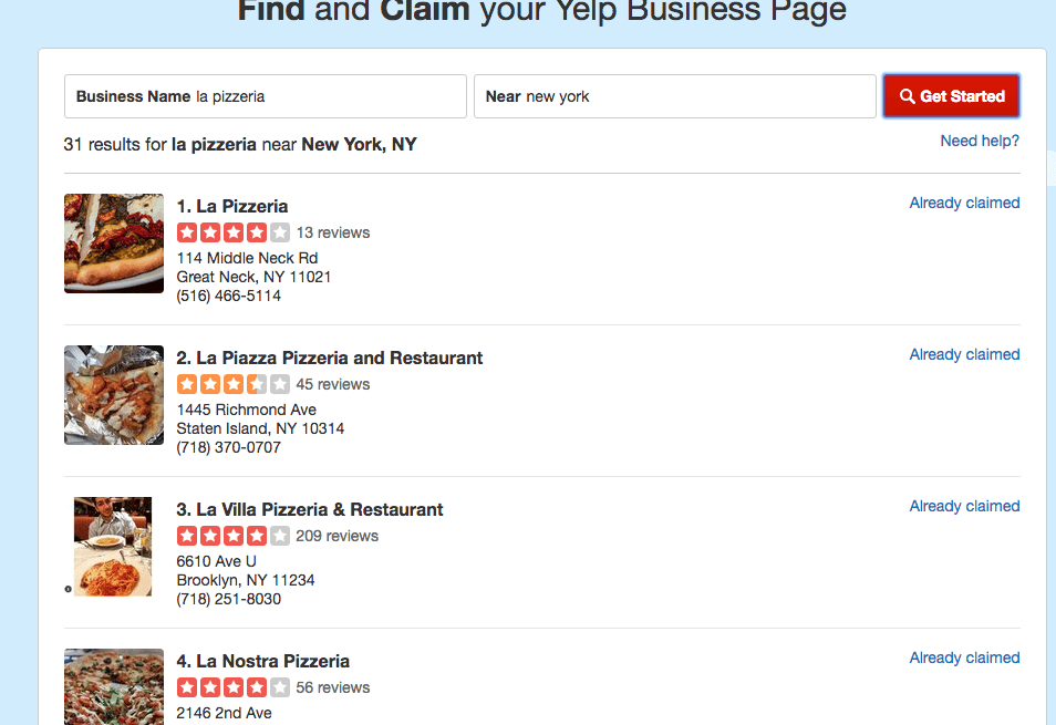 Find restaurant on Yelp