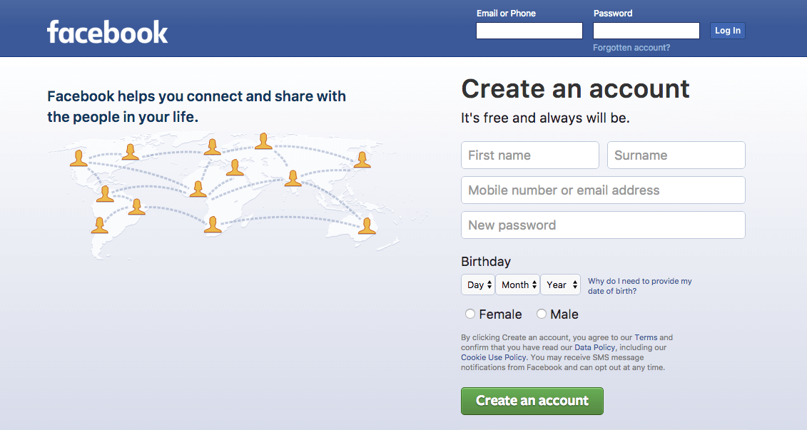 Log into Facebook