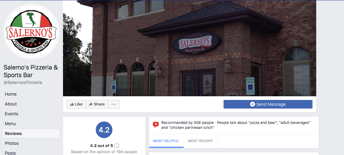 Facebook restaurant review